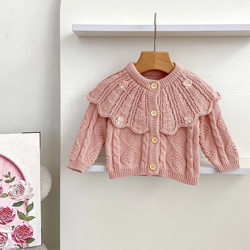 Adorable Knitted Baby Cardigan with Embroidered Collar Cozy & Stylish
