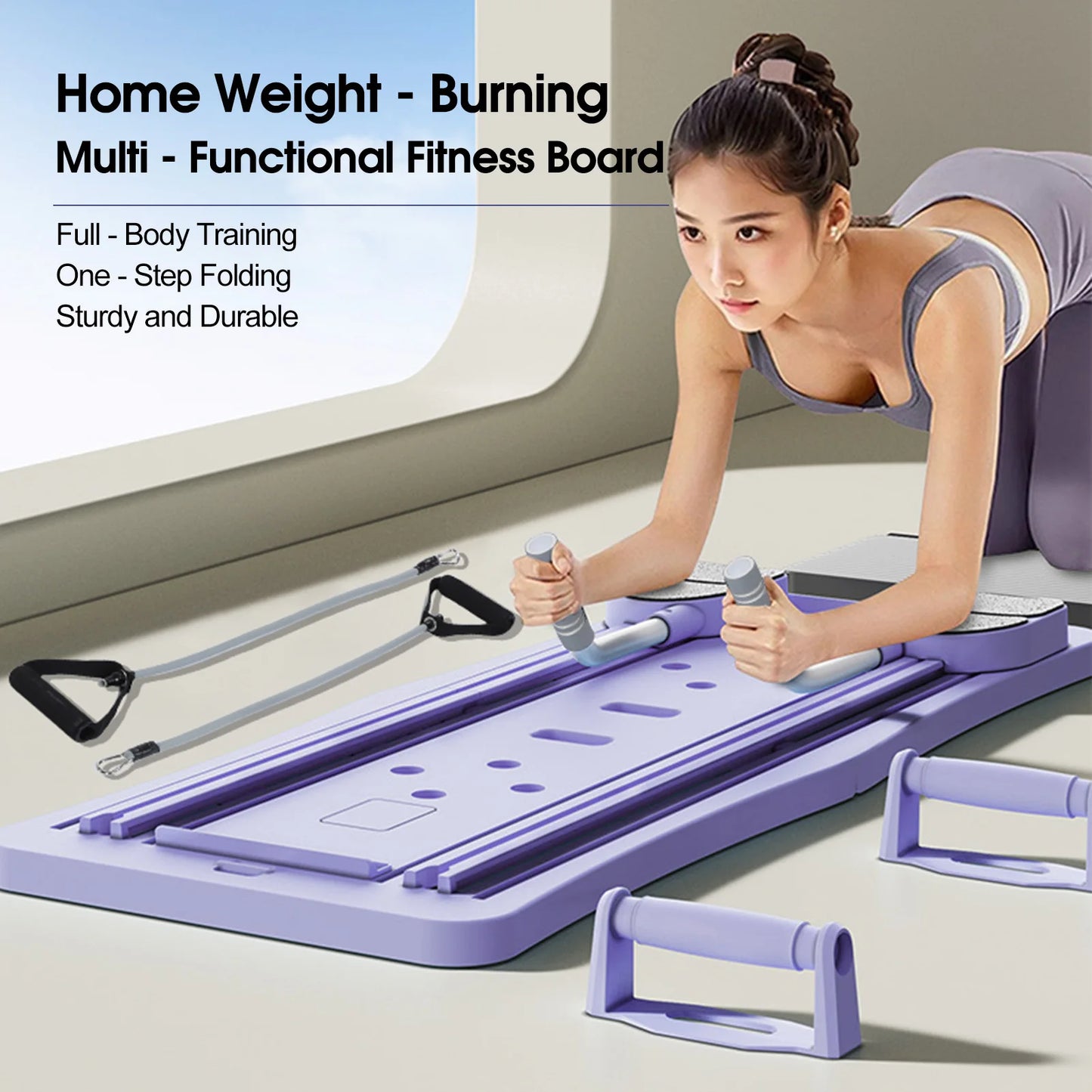 Foldable 4-in-1 Pilates Board with Wheel Roller – Home Gym Workout Trainer