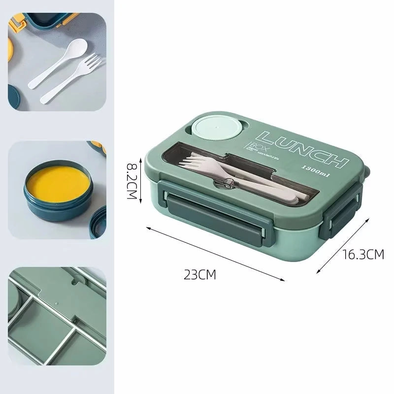 Student Lunch Box Double-layer Portable Compartment with Lids Leak-Proof