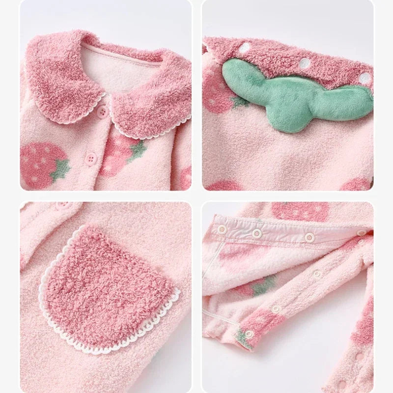 Baby Clothes Girl Autumn Winter Fleece-Lined Jumpsuit for Kids Newborn Matching Children's Snow Woolen Wool Warm Costume