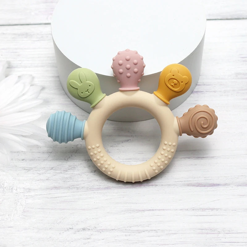 New hand multicolor Silicone Baby Ring Teether Anxiety Teething Toys 0-12  months old