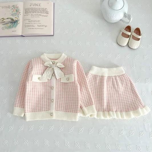 Toddler Girl Knitted Skirt & Blouse Outfit two Piece Set