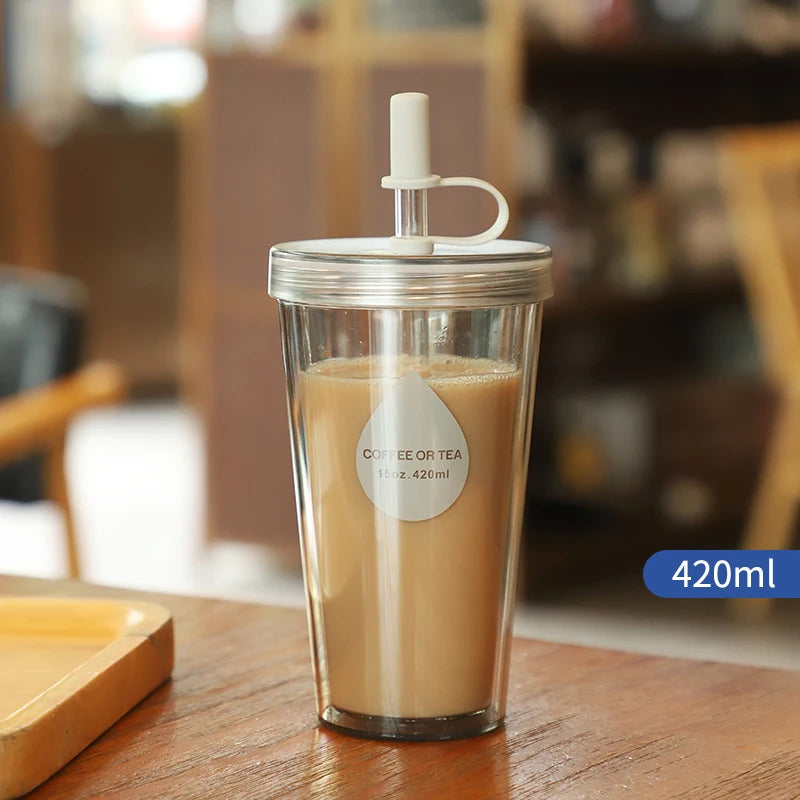 Double Layer Straw Milk Tea Cup