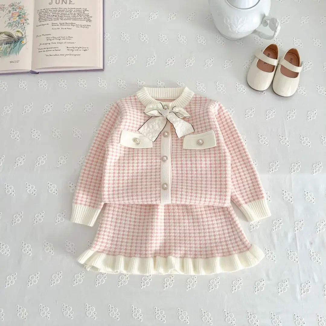 Toddler Girl Knitted Skirt & Blouse Outfit two Piece Set