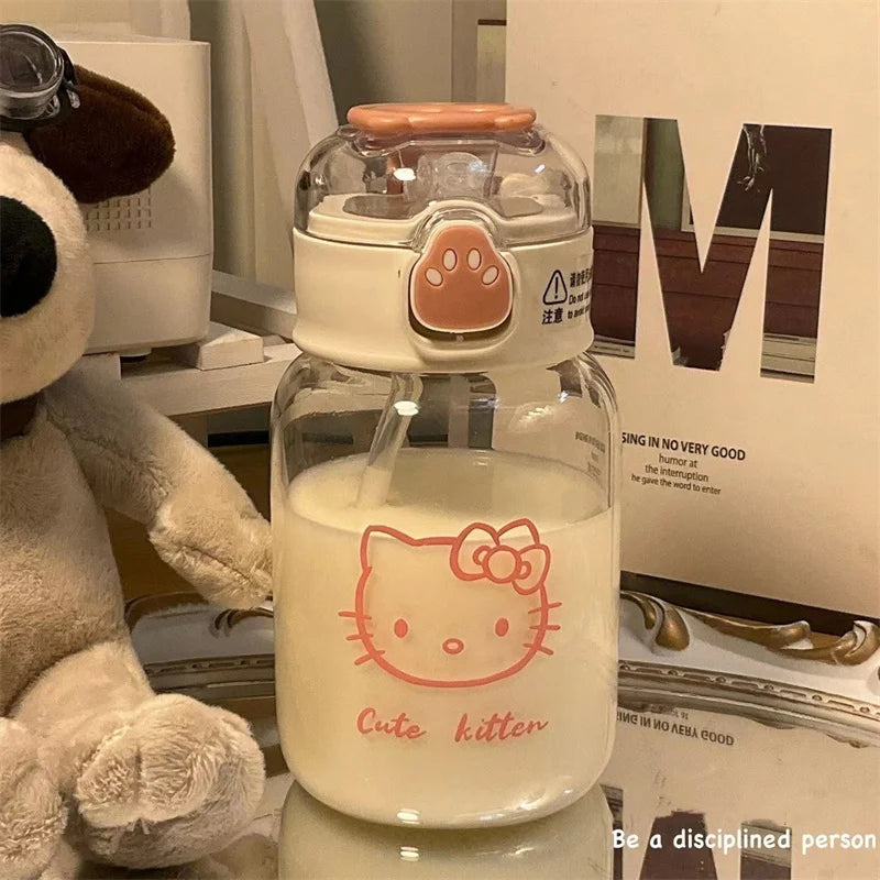 Cute Cartoon Anime HelloKitty bottle water  Straw Water Bottle Portable Leak proof Water good for kids and adult