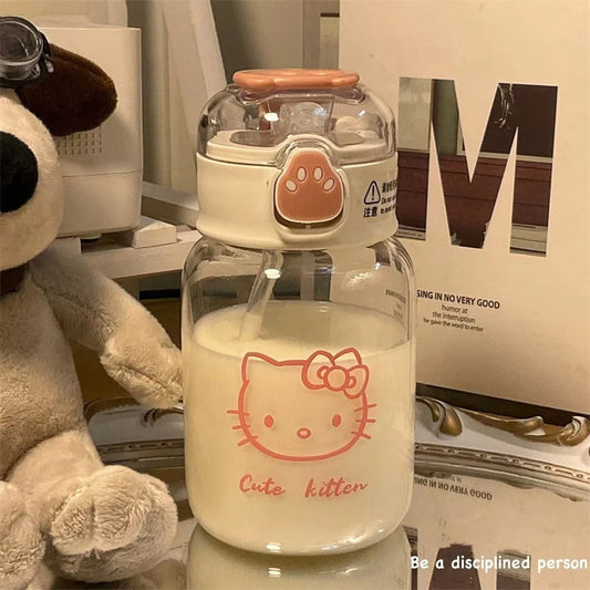 Cute Cartoon Anime HelloKitty bottle water  Straw Water Bottle Portable Leak proof Water good for kids and adult