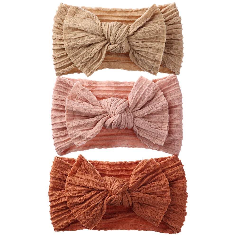 3PcsSet Cute Bowknot Baby Headbands Soft Elastic Nylon Girl Hairbands Solid Colour Bow Turban Sunflower Headwear Hair Accessories