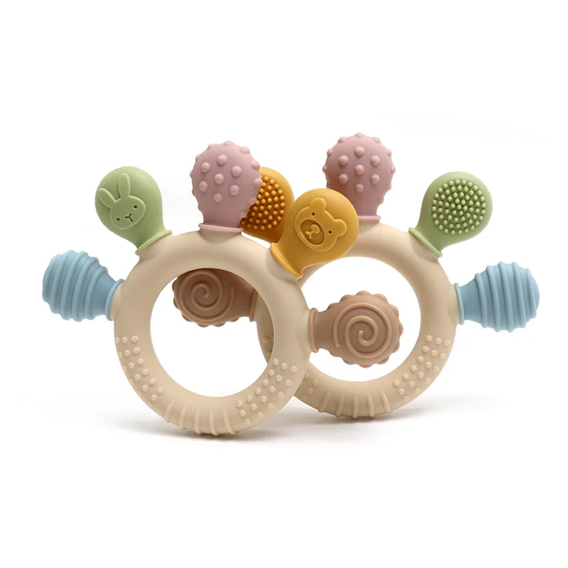 New hand multicolor Silicone Baby Ring Teether Anxiety Teething Toys 0-12  months old