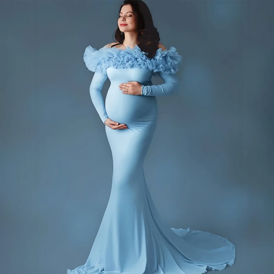 Customised Elegant  Blue Maternity Dress for Baby Shower Mermaid  Pregnant Women Gowns