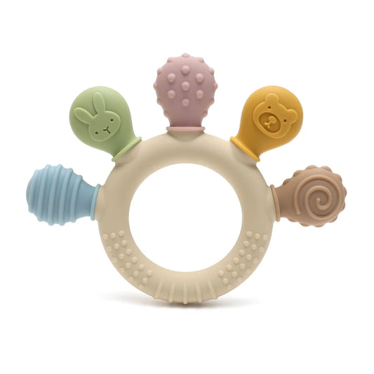 New hand multicolor Silicone Baby Ring Teether Anxiety Teething Toys 0-12  months old