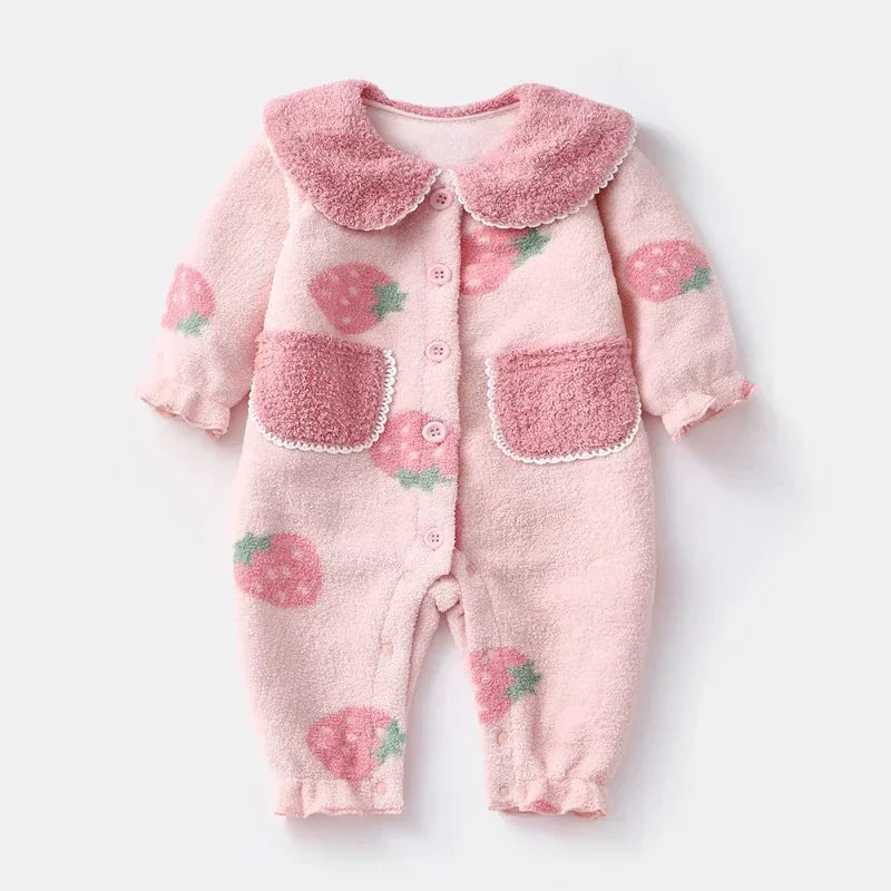 Baby Clothes Girl Autumn Winter Fleece-Lined Jumpsuit for Kids Newborn Matching Children's Snow Woolen Wool Warm Costume