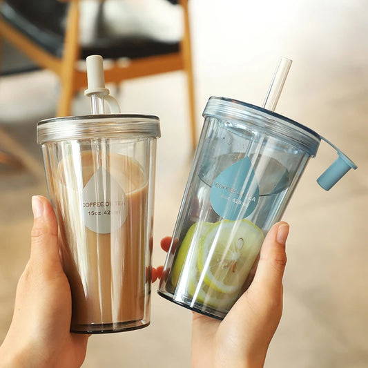 Double Layer Straw Milk Tea Cup