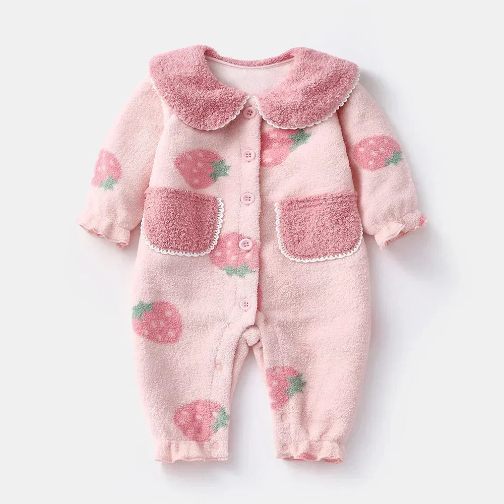 Baby Clothes Girl Autumn Winter Fleece-Lined Jumpsuit for Kids Newborn Matching Children's Snow Woolen Wool Warm Costume