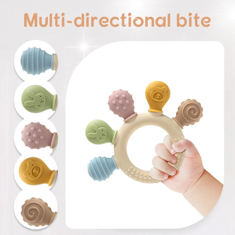 New hand multicolor Silicone Baby Ring Teether Anxiety Teething Toys 0-12  months old