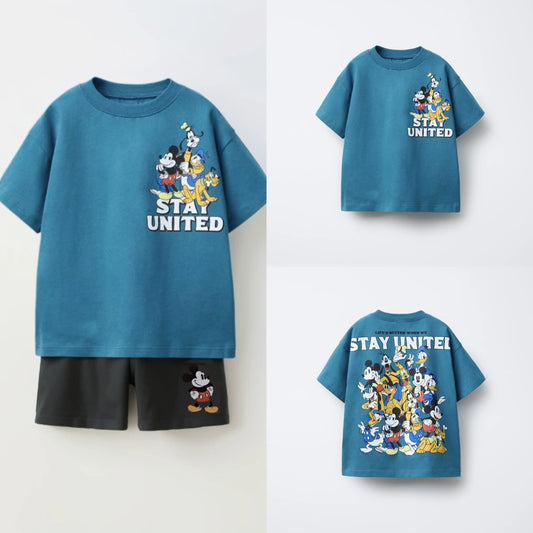 Children's Colthes Printed Trendy Tshirts+shorts Sets Kids's Loose Costume Two Piece Summer New Boys And Girls Casual Clothing