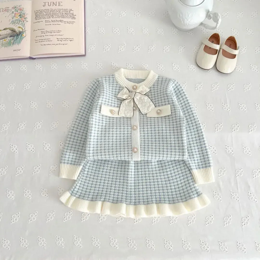 Toddler Girl Knitted Skirt & Blouse Outfit two Piece Set