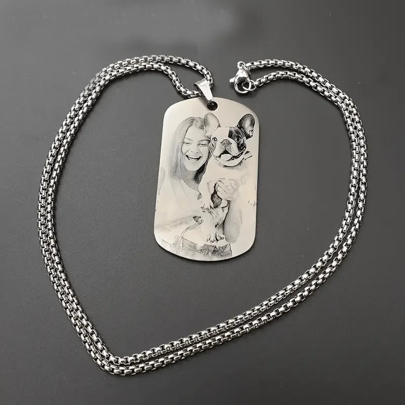 Custom Photo Engraved Necklace  Personalised Picture Pendant Keepsake