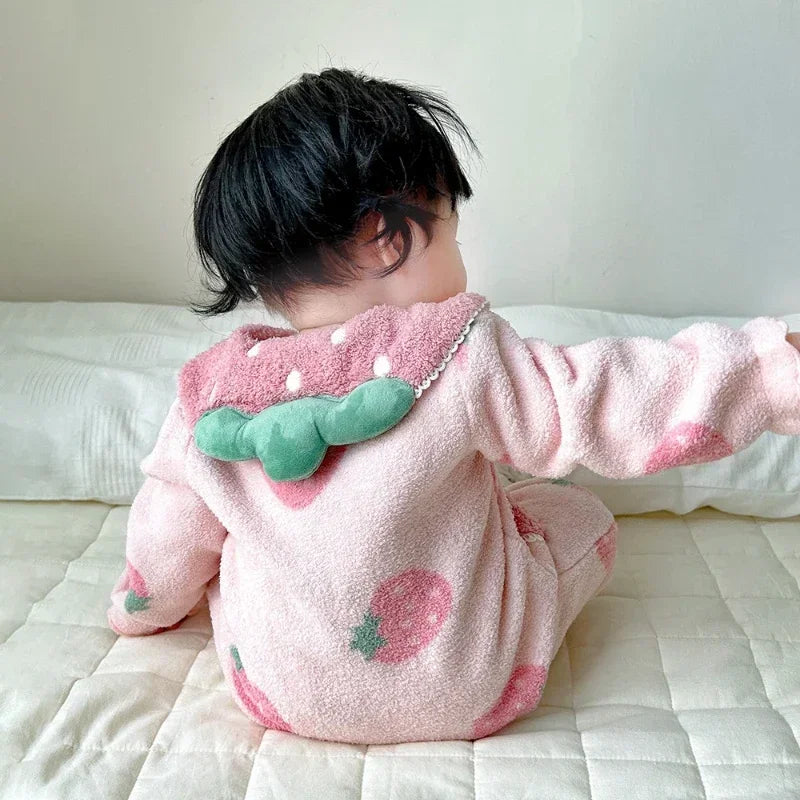 Baby Clothes Girl Autumn Winter Fleece-Lined Jumpsuit for Kids Newborn Matching Children's Snow Woolen Wool Warm Costume