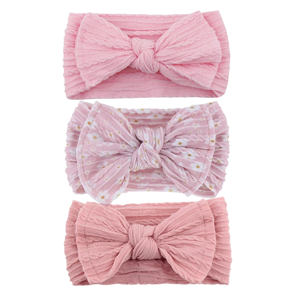 3PcsSet Cute Bowknot Baby Headbands Soft Elastic Nylon Girl Hairbands Solid Colour Bow Turban Sunflower Headwear Hair Accessories