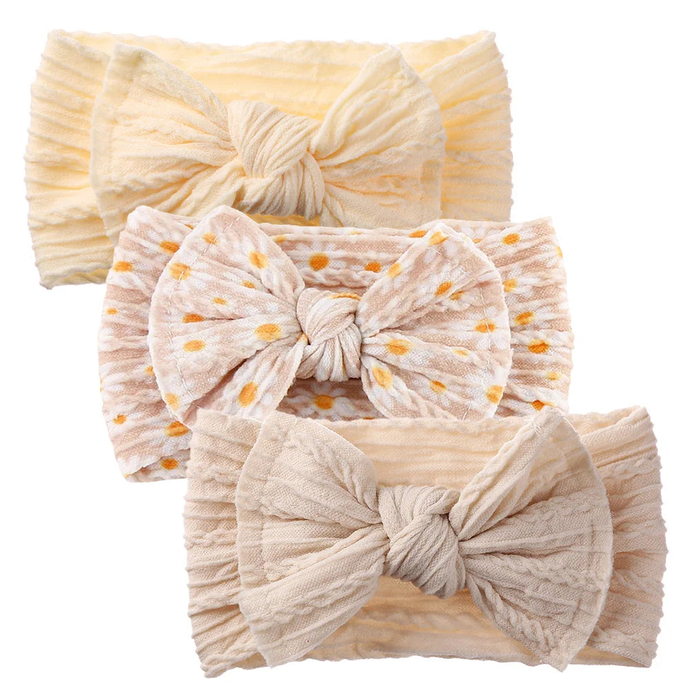 3PcsSet Cute Bowknot Baby Headbands Soft Elastic Nylon Girl Hairbands Solid Colour Bow Turban Sunflower Headwear Hair Accessories