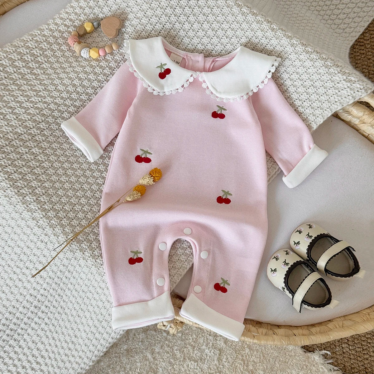 Autumn baby Clothing Long Sleeved Jumpsuit Cherry Print Jumpsuit,Toddler Bodysuit Kids Clothing 0-18 Months