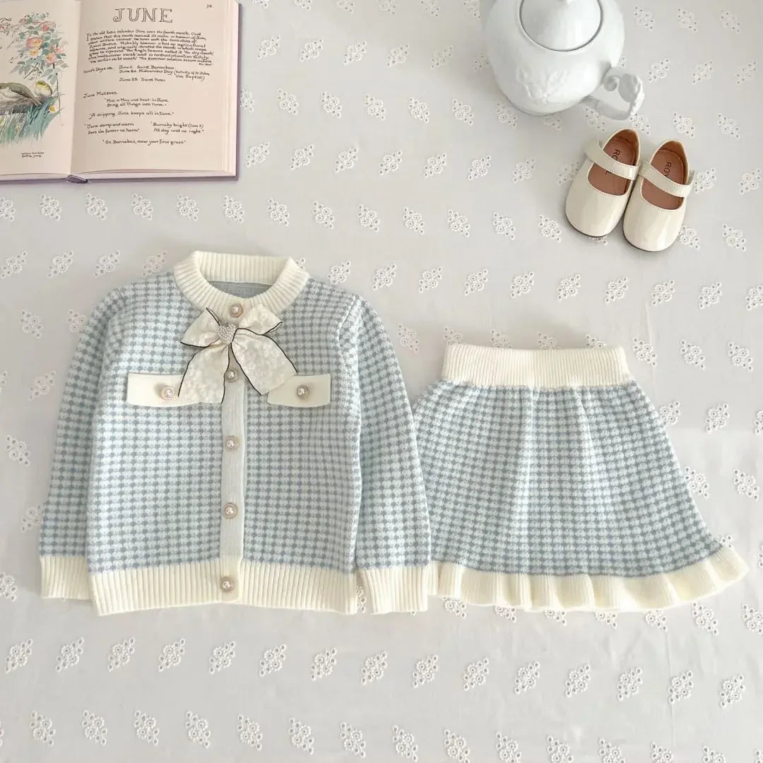 Toddler Girl Knitted Skirt & Blouse Outfit two Piece Set