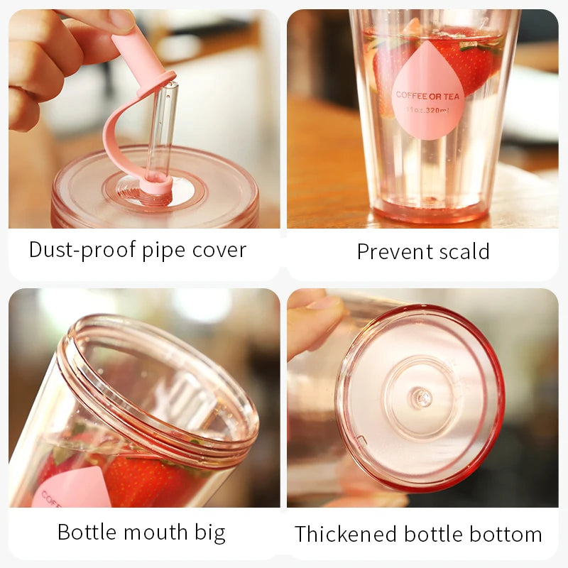Double Layer Straw Milk Tea Cup