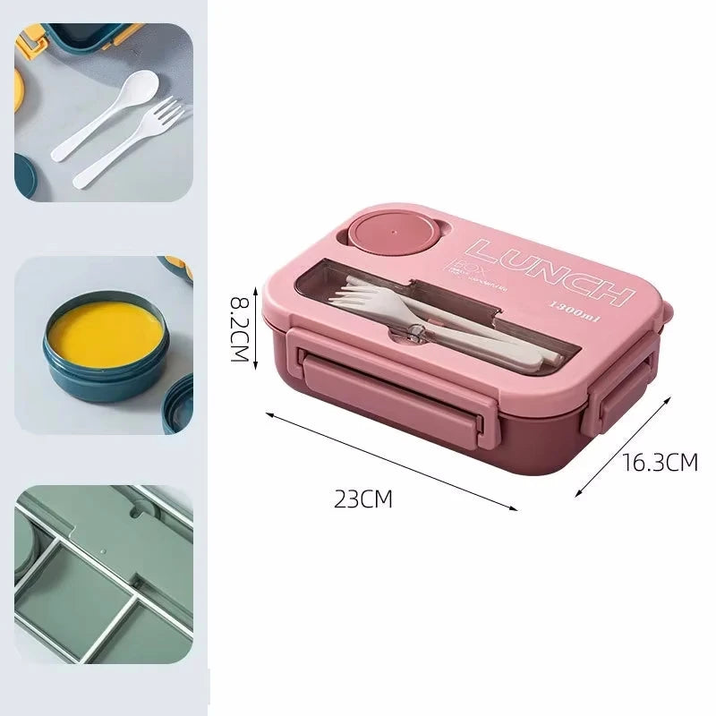 Student Lunch Box Double-layer Portable Compartment with Lids Leak-Proof