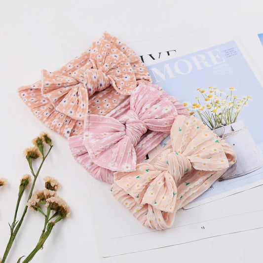 3PcsSet Cute Bowknot Baby Headbands Soft Elastic Nylon Girl Hairbands Solid Colour Bow Turban Sunflower Headwear Hair Accessories