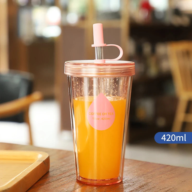 Double Layer Straw Milk Tea Cup