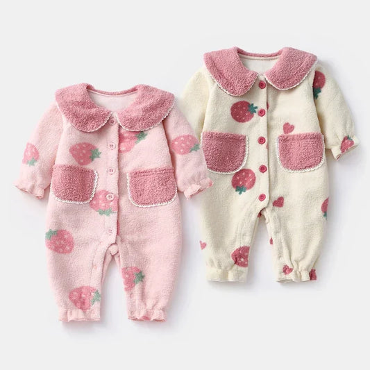 Baby Clothes Girl Autumn Winter Fleece-Lined Jumpsuit for Kids Newborn Matching Children's Snow Woolen Wool Warm Costume