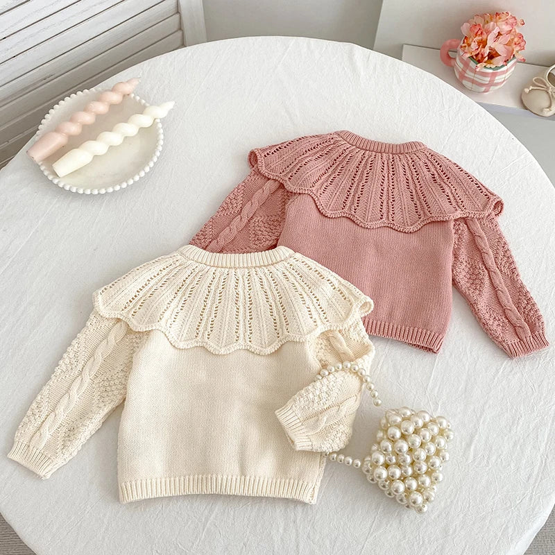 Adorable Knitted Baby Cardigan with Embroidered Collar Cozy & Stylish
