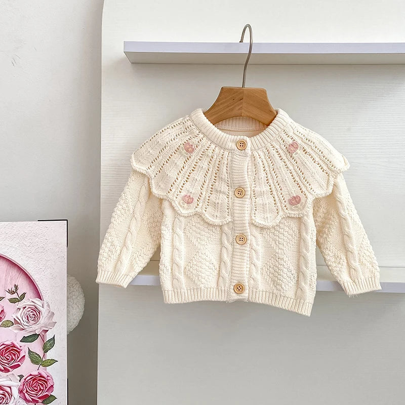 Adorable Knitted Baby Cardigan with Embroidered Collar Cozy & Stylish