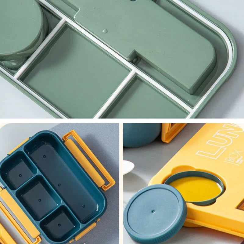 Student Lunch Box Double-layer Portable Compartment with Lids Leak-Proof