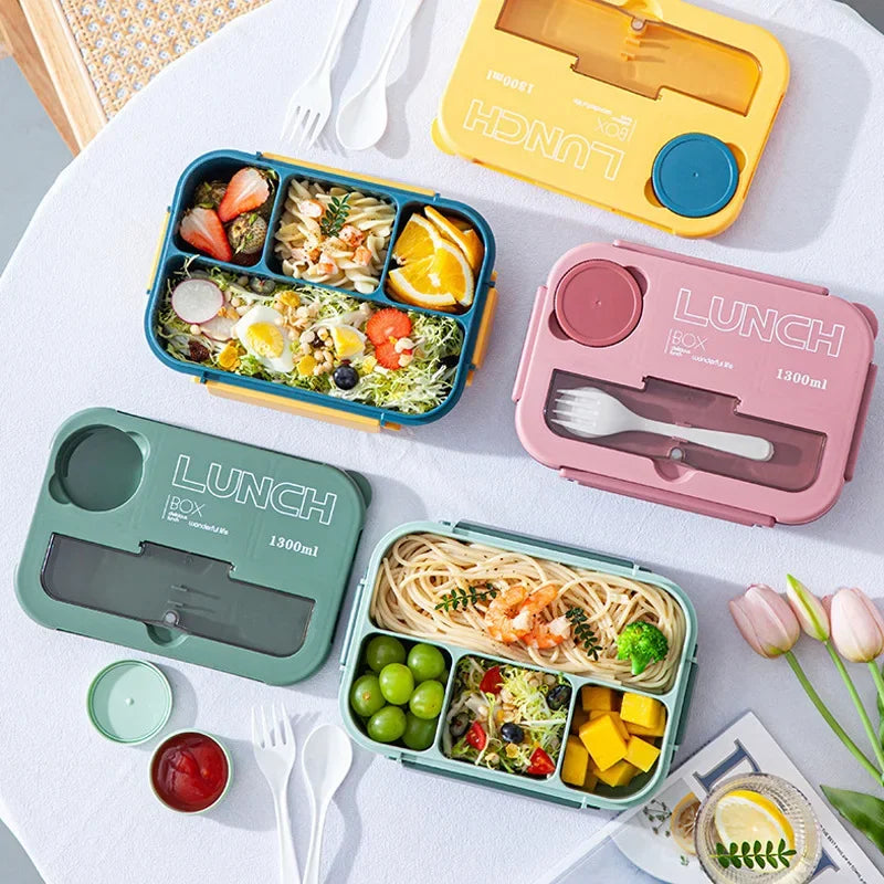 Student Lunch Box Double-layer Portable Compartment with Lids Leak-Proof
