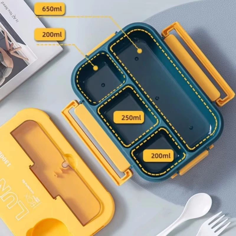 Student Lunch Box Double-layer Portable Compartment with Lids Leak-Proof