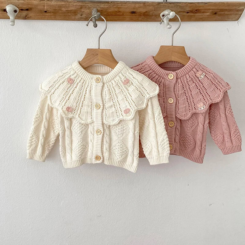 Adorable Knitted Baby Cardigan with Embroidered Collar Cozy & Stylish