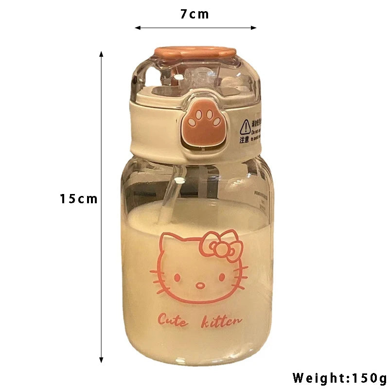 Cute Cartoon Anime HelloKitty bottle water  Straw Water Bottle Portable Leak proof Water good for kids and adult