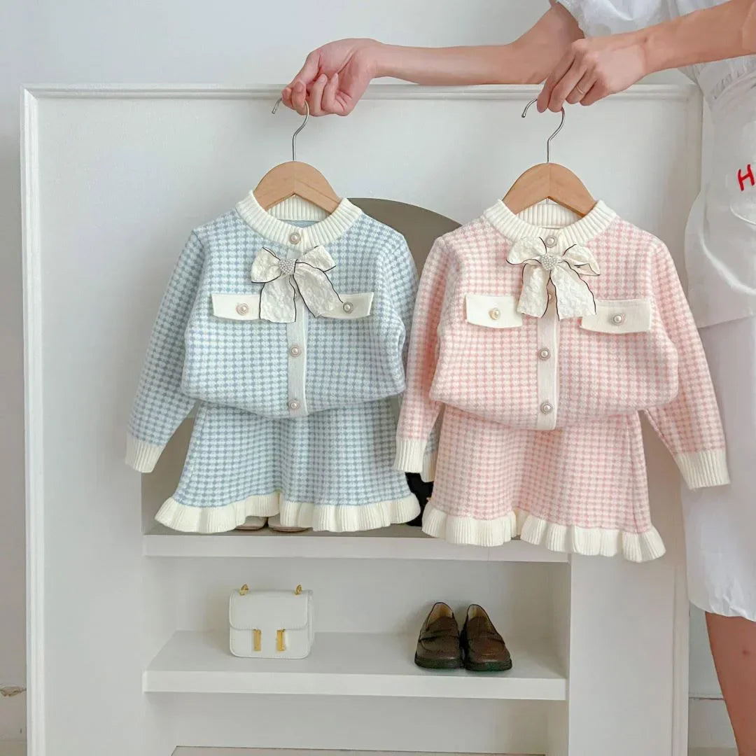 Toddler Girl Knitted Skirt & Blouse Outfit two Piece Set
