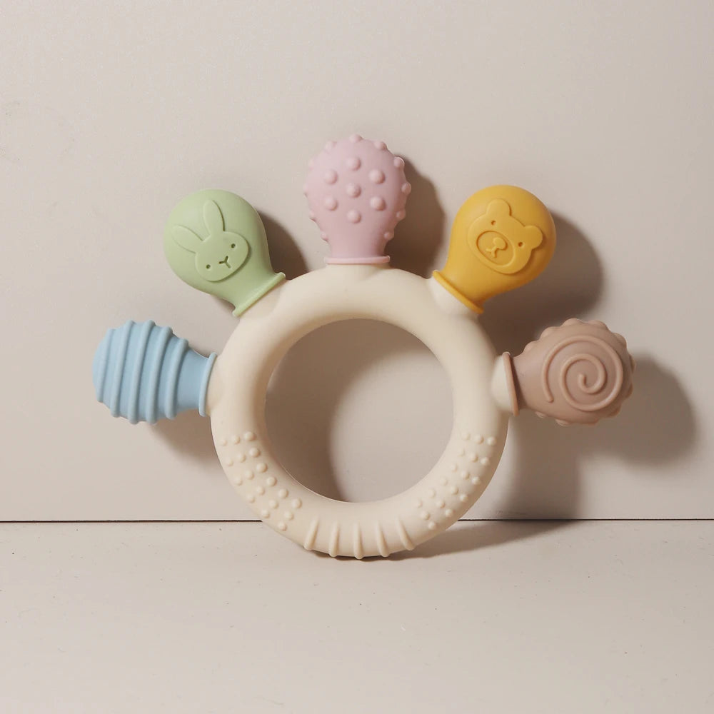 New hand multicolor Silicone Baby Ring Teether Anxiety Teething Toys 0-12  months old