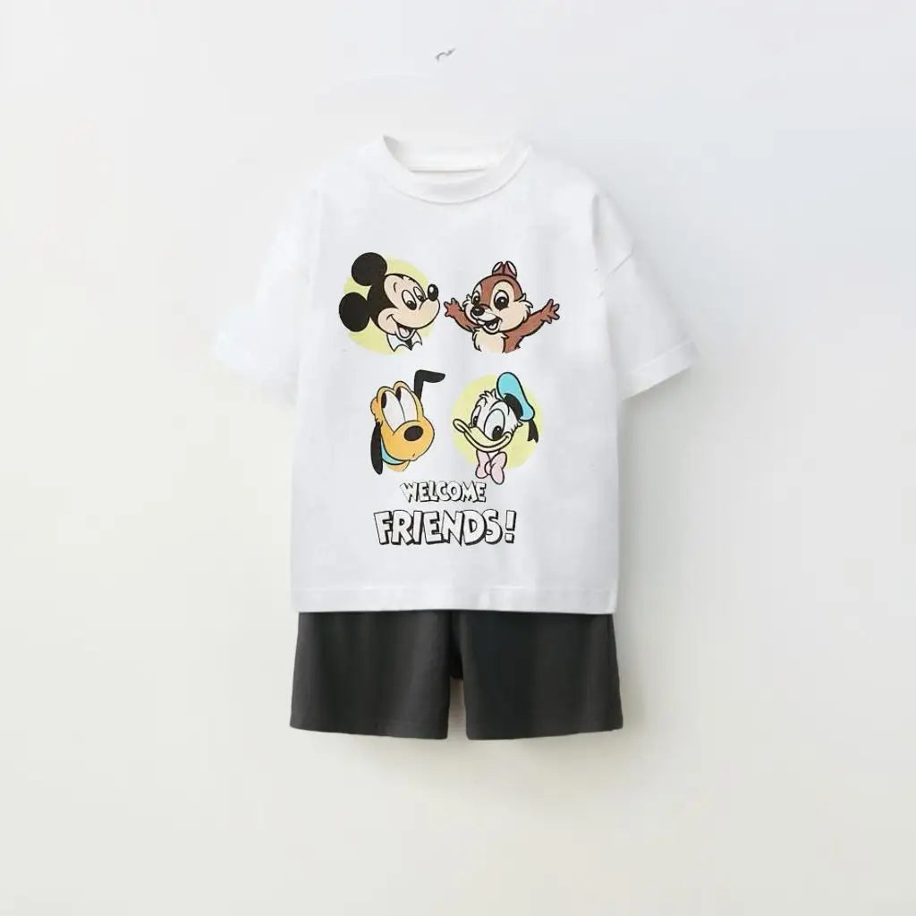 Children's Colthes Printed Trendy Tshirts+shorts Sets Kids's Loose Costume Two Piece Summer New Boys And Girls Casual Clothing