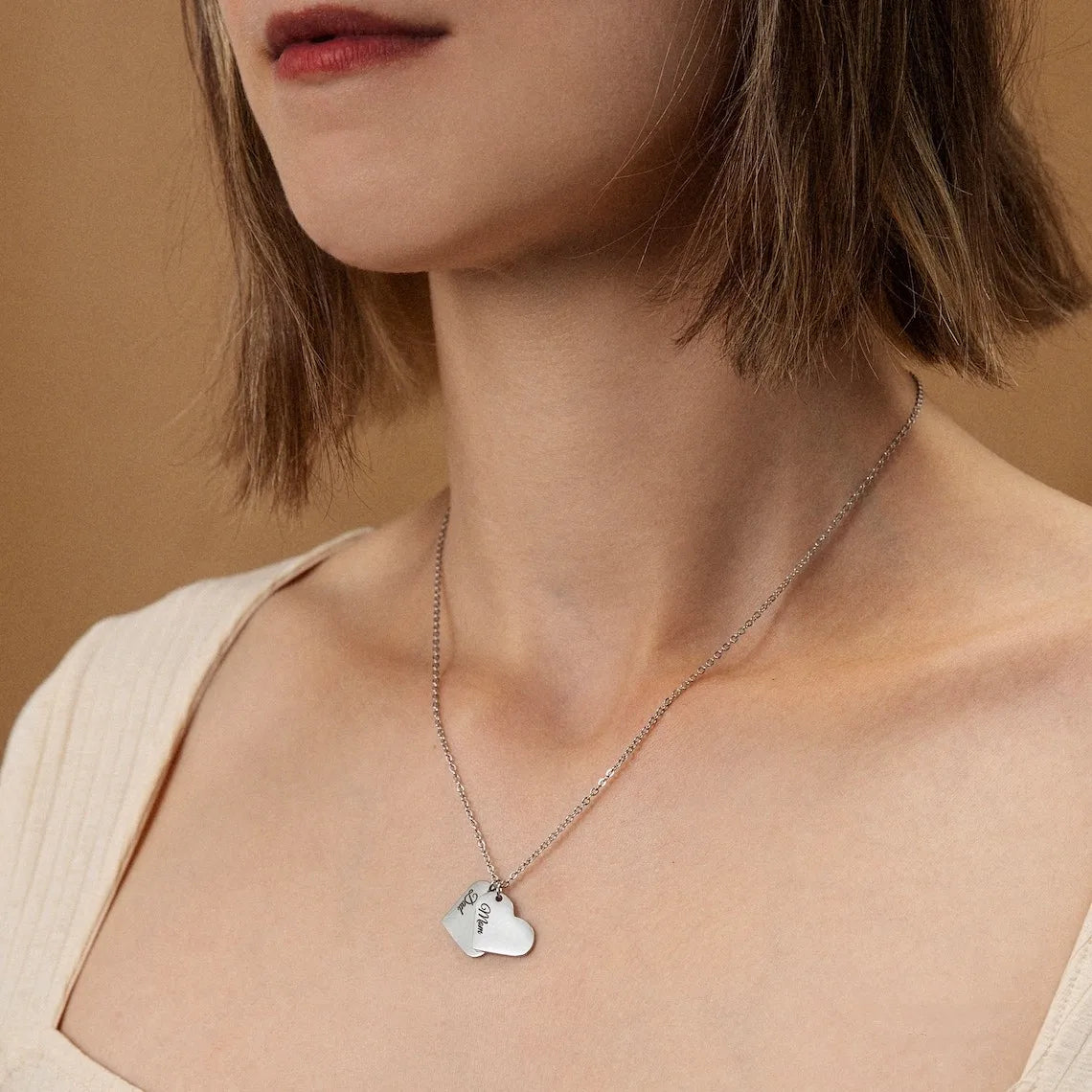 Personalised Gold Heart Necklace with Custom Name Engraving  Gift for Mom