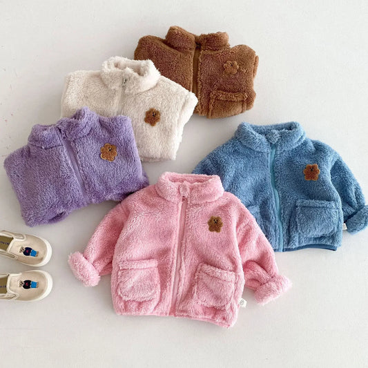 Kids winter Baby Girls Boys Thick Warm Clothing , Children Cartoon Bear Zipper Top Outwear Infant Jacket Coat 3M-5Y