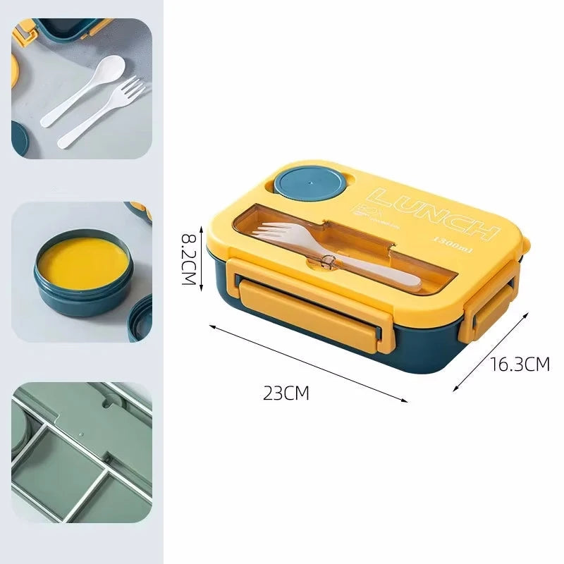 Student Lunch Box Double-layer Portable Compartment with Lids Leak-Proof