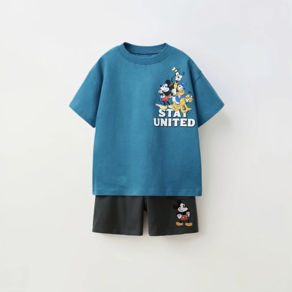 Children's Colthes Printed Trendy Tshirts+shorts Sets Kids's Loose Costume Two Piece Summer New Boys And Girls Casual Clothing