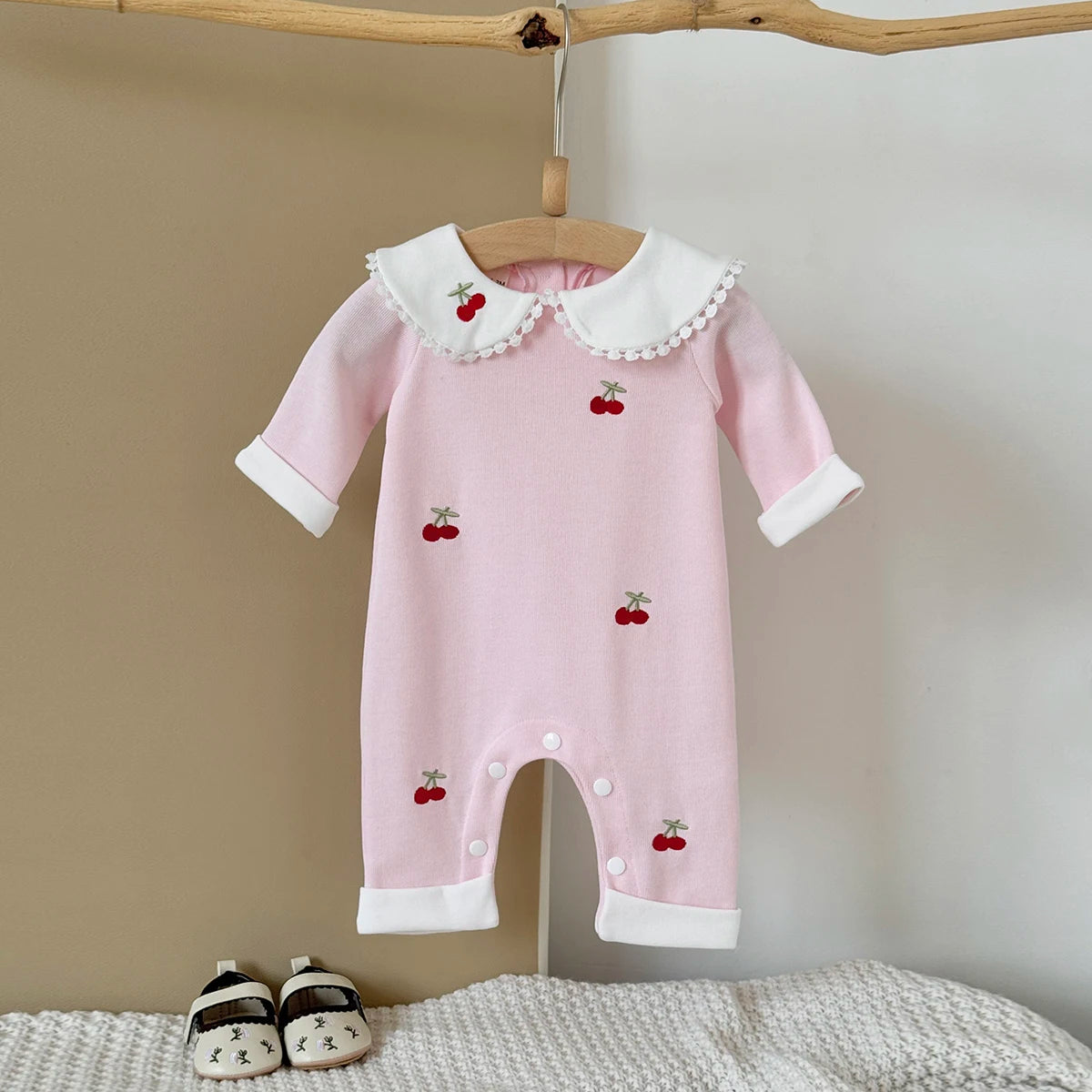Autumn baby Clothing Long Sleeved Jumpsuit Cherry Print Jumpsuit,Toddler Bodysuit Kids Clothing 0-18 Months