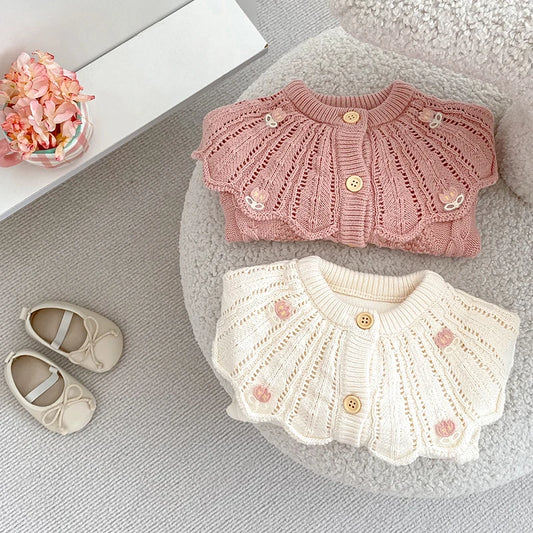 Adorable Knitted Baby Cardigan with Embroidered Collar Cozy & Stylish