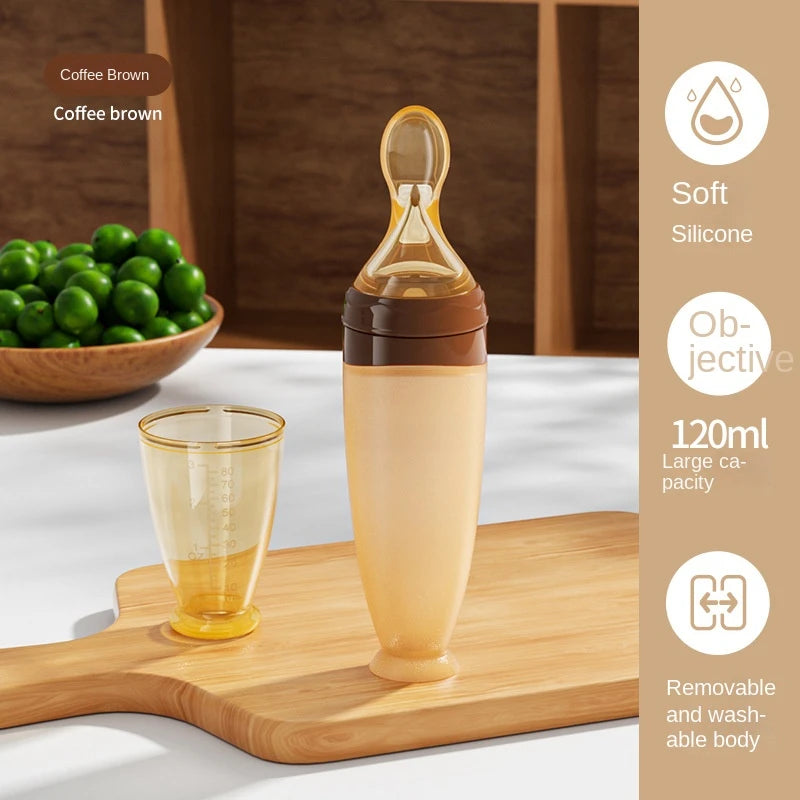 Safe Useful Silicone Baby Bottle with spoon