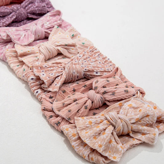 3PcsSet Cute Bowknot Baby Headbands Soft Elastic Nylon Girl Hairbands Solid Colour Bow Turban Sunflower Headwear Hair Accessories