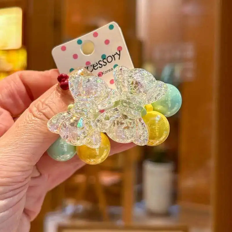 1 Pair Kids Elastic Hair Bands - Sparkling Gradient Bursting Bow Cute Headwear Girls Hair Accessories